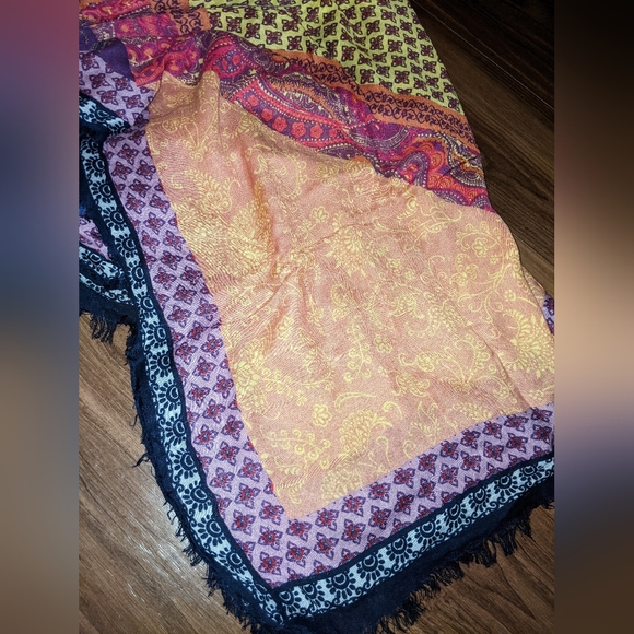 Tarnish - Large Square Paisley Patchwork Scarf - Coral, Navy, Purple, Yellow - Picture 9 of 14